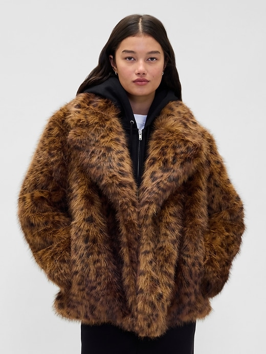 Image number 1 showing, Leopard Faux Fur Coat
