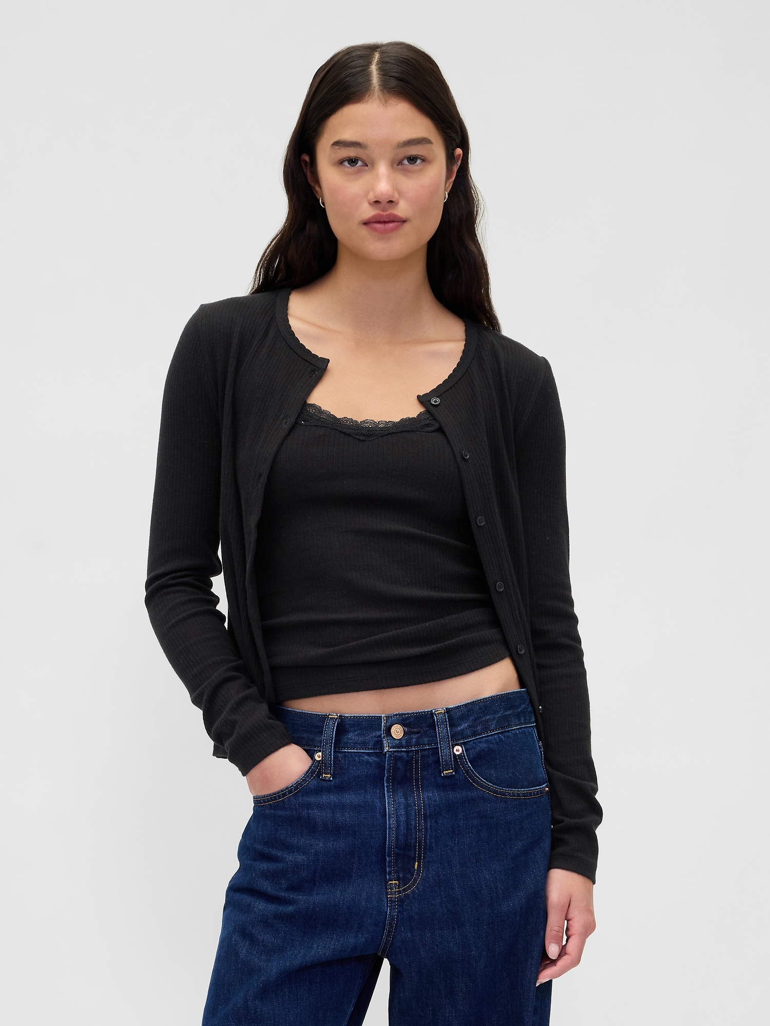 Pointelle Cardigan - Black