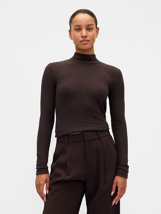 Image number 1 showing, Pointelle Rib Crop Turtleneck