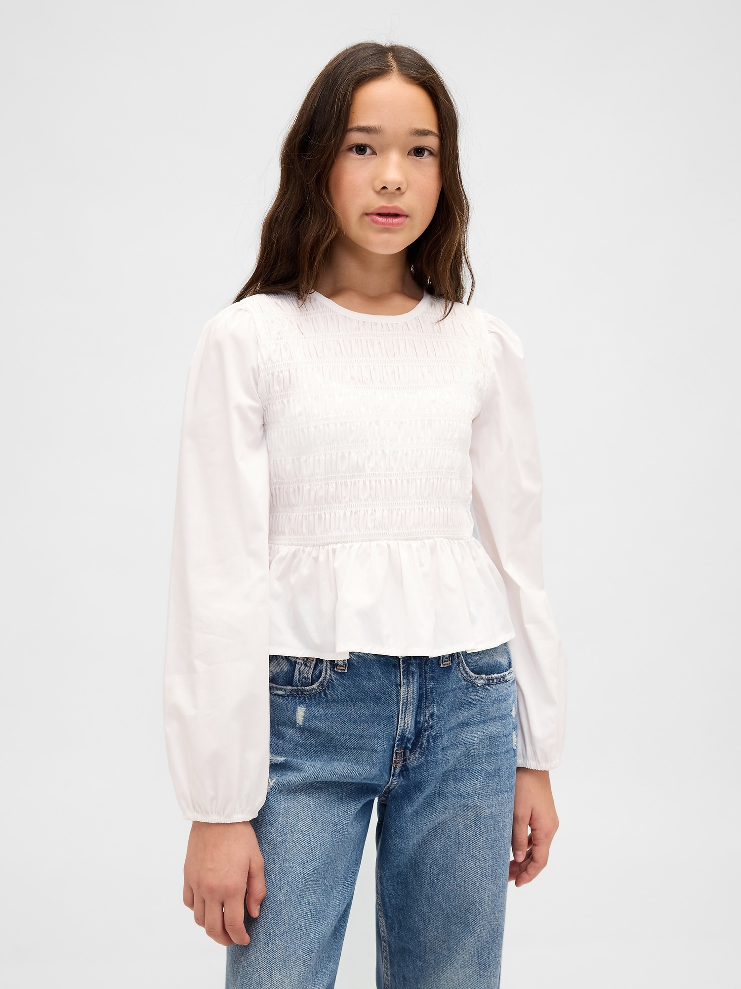 Kids Smocked Peplum Top - New Off White