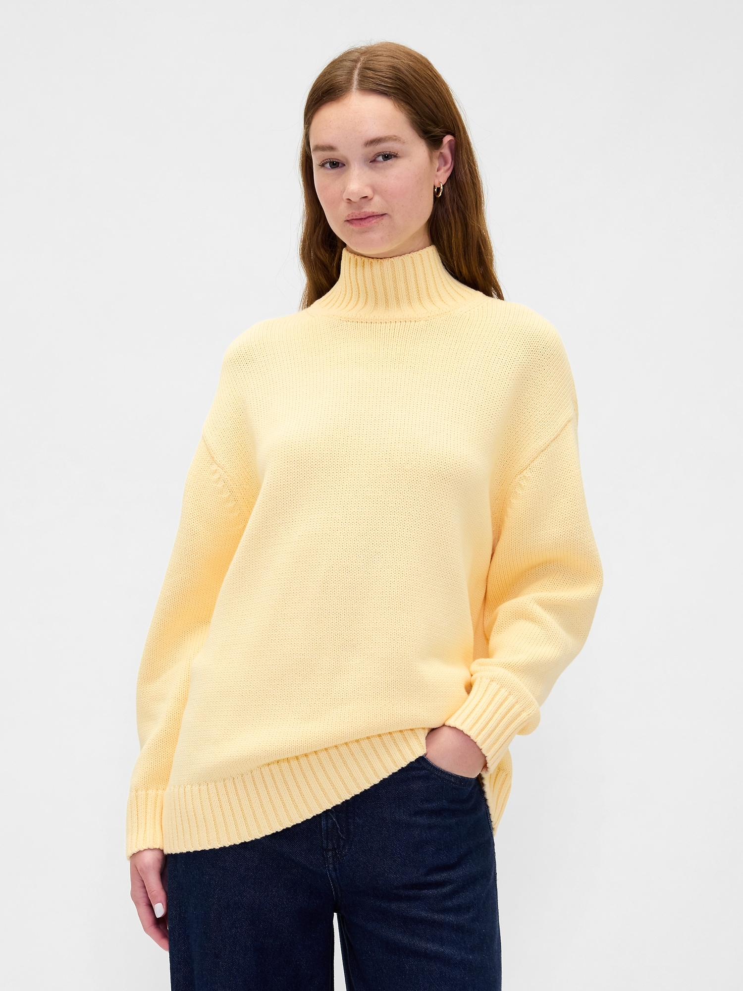 Gap 100% Cotton Oversized Mockneck Sweater In Yellow