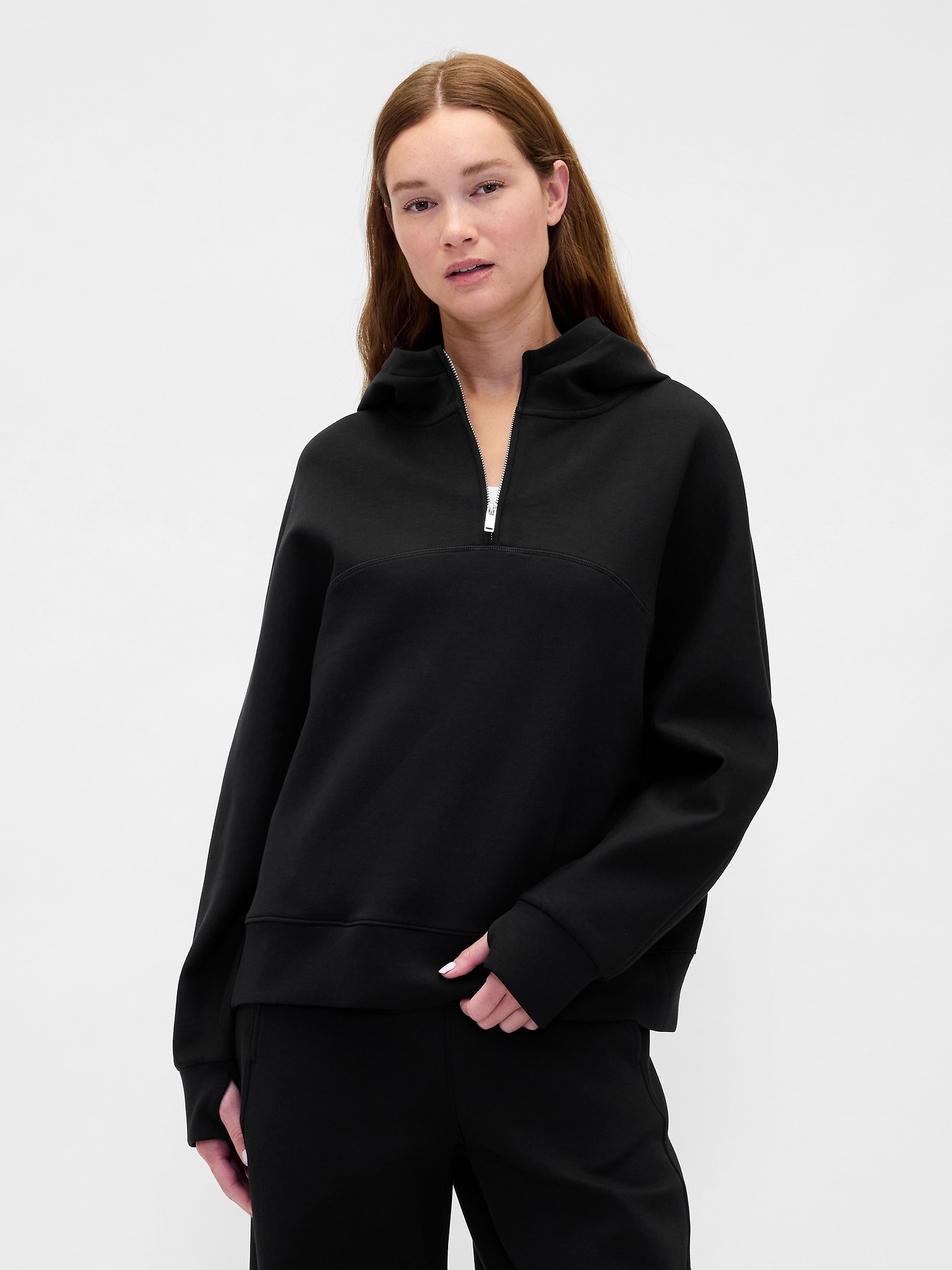 Gap Fit Oversized Quarter-zip Hoodie In Black