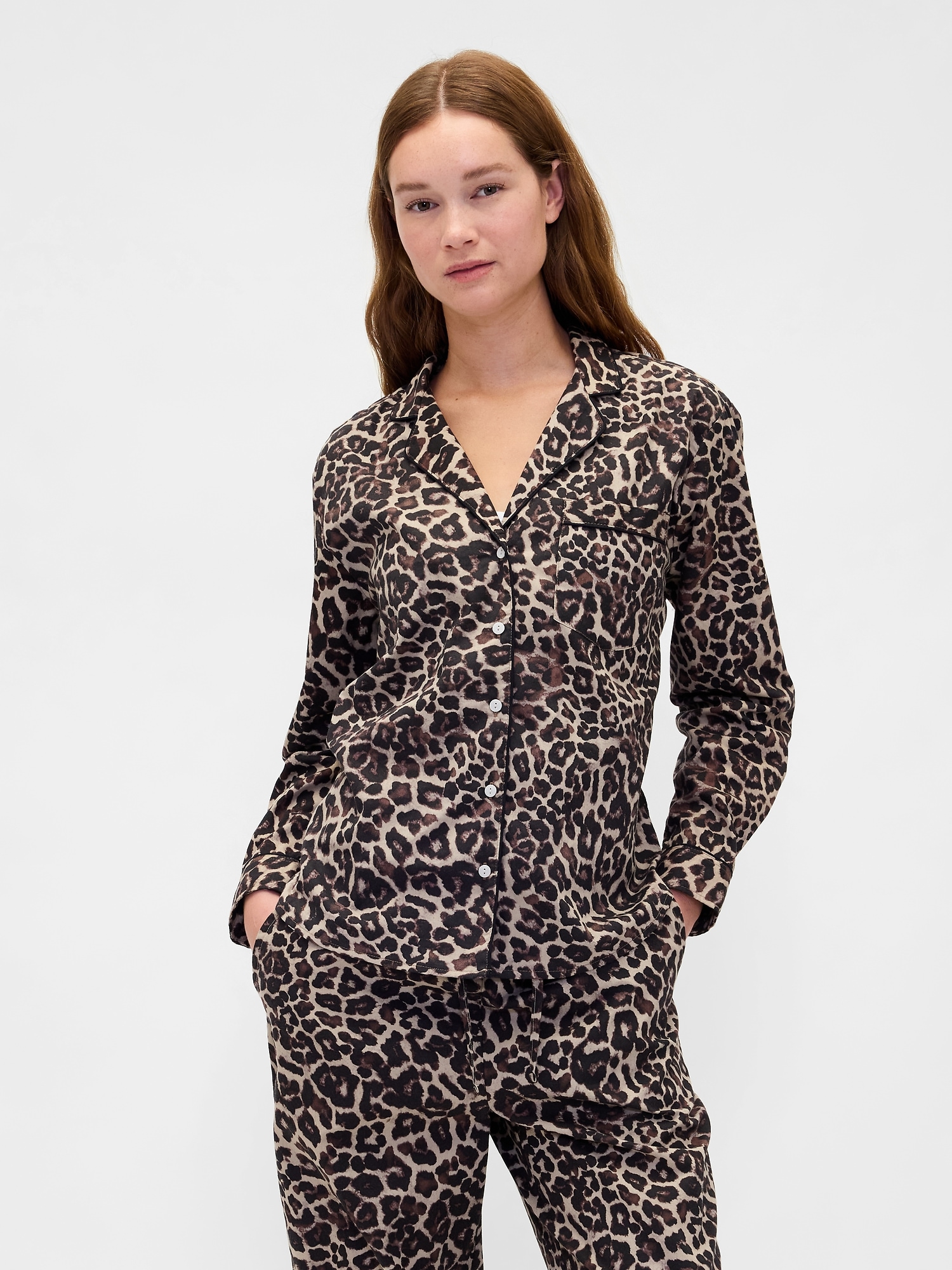 Poplin PJ Shirt - Leopard Brown