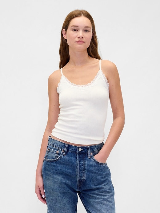 Image number 1 showing, Lace-Trim Pointelle Cami