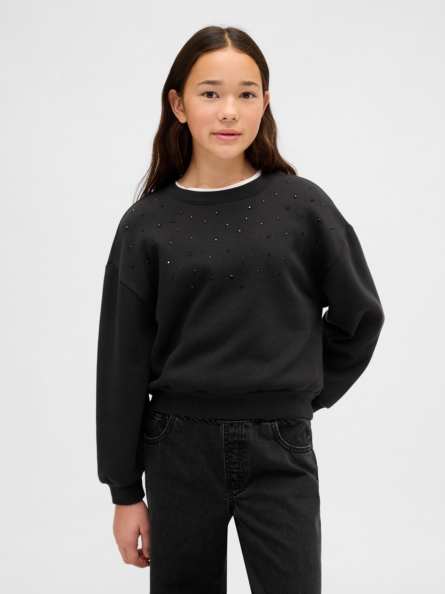 Kids Embellished Dolman Sweatshirt - Black