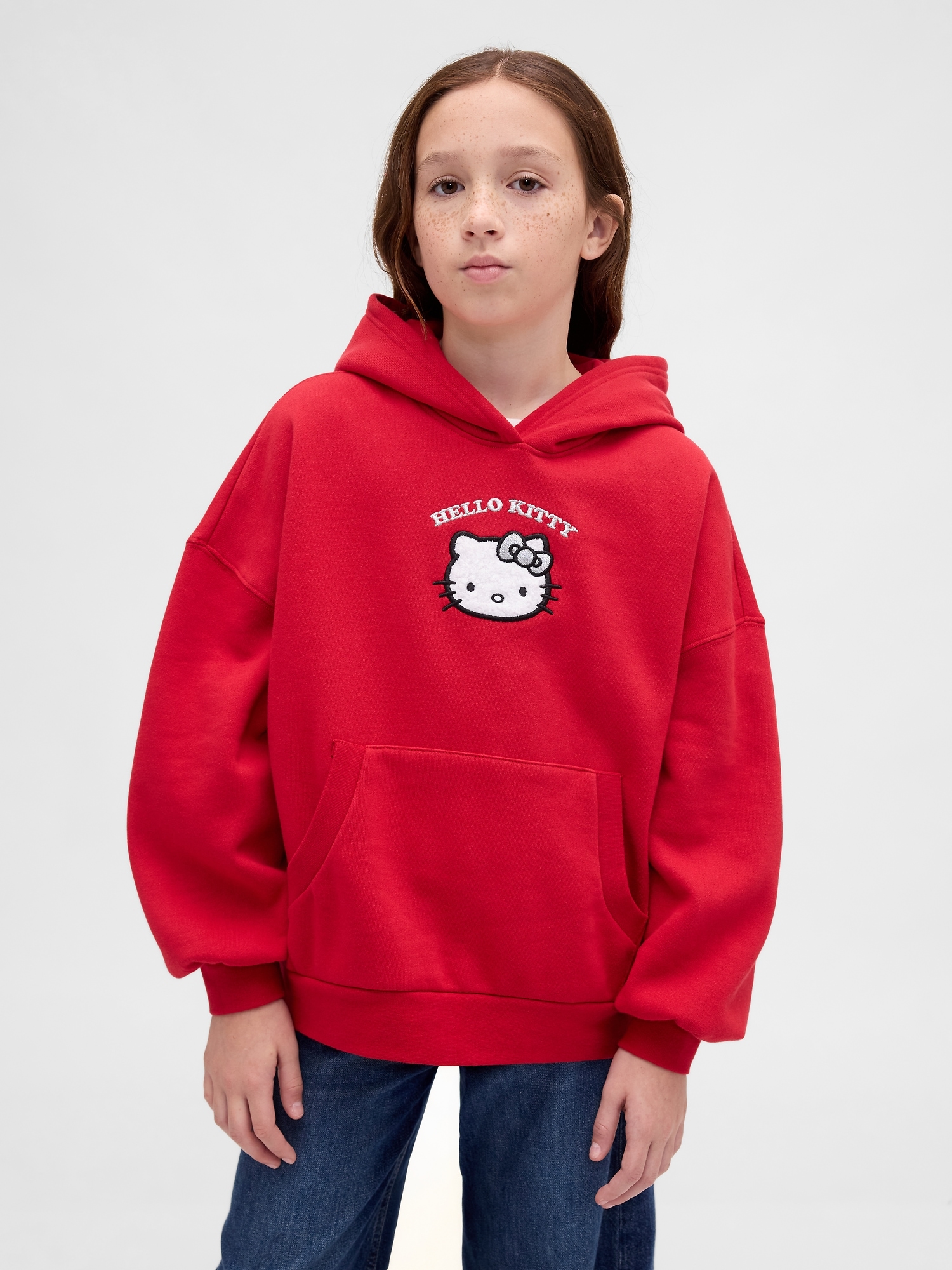 Kids VintageSoft Oversized Hello Kitty Hoodie - Modern Red