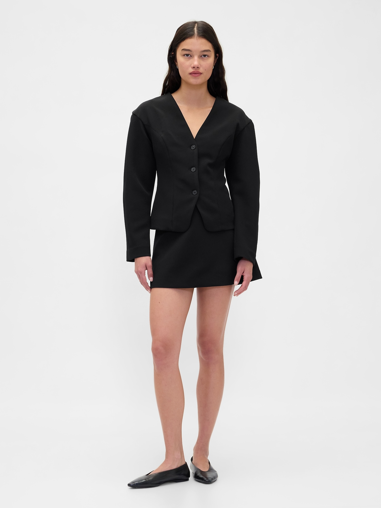 BiStretch Structured Button-Front Top