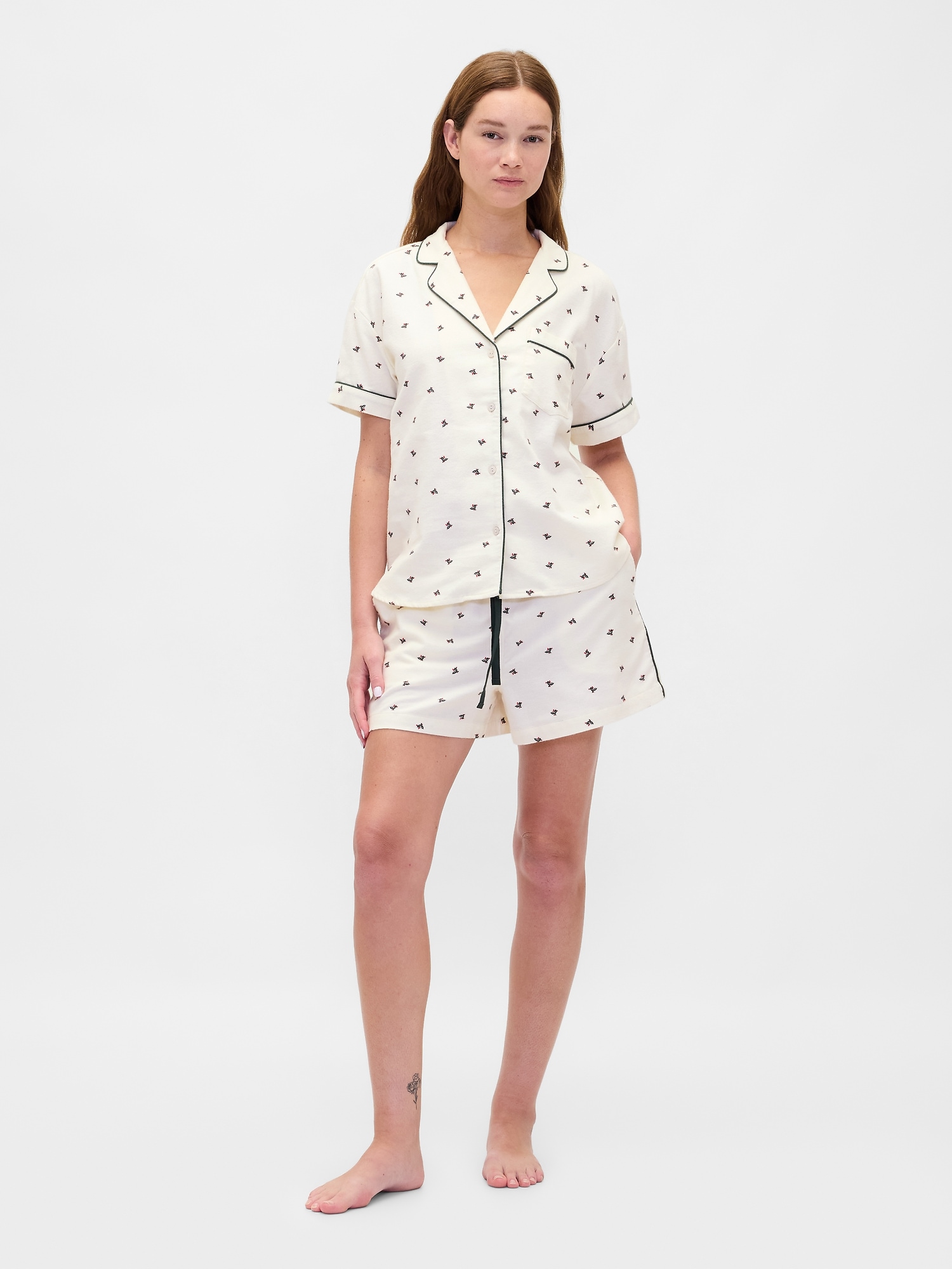 Adult Softest Flannel PJ Short Set - Holly Green Print