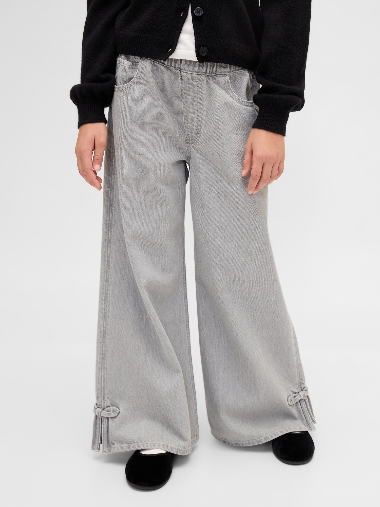 Kids Low Rise Bow Split-Hem Baggy Jeans