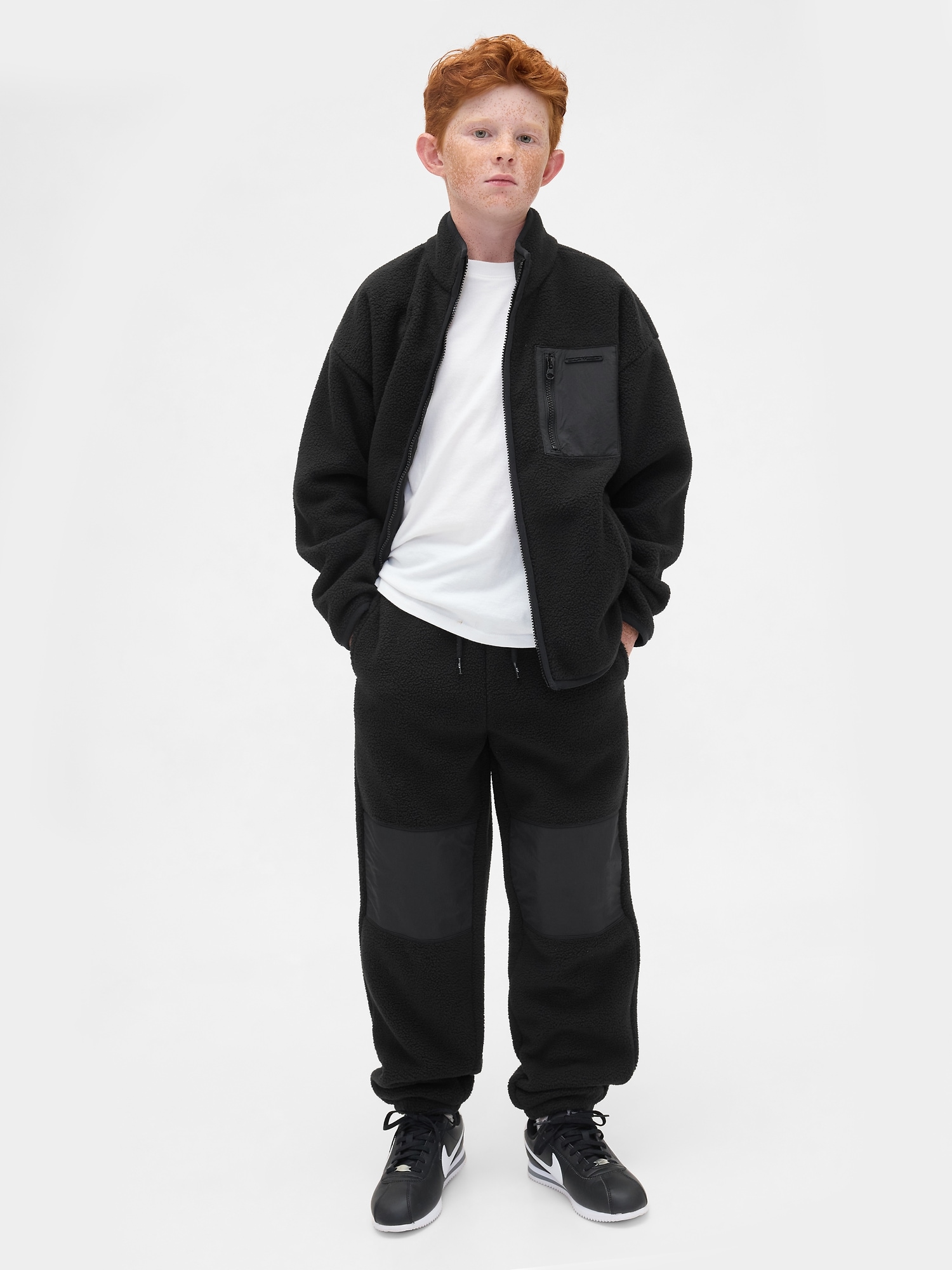 Kids Relaxed Sherpa Joggers - Black