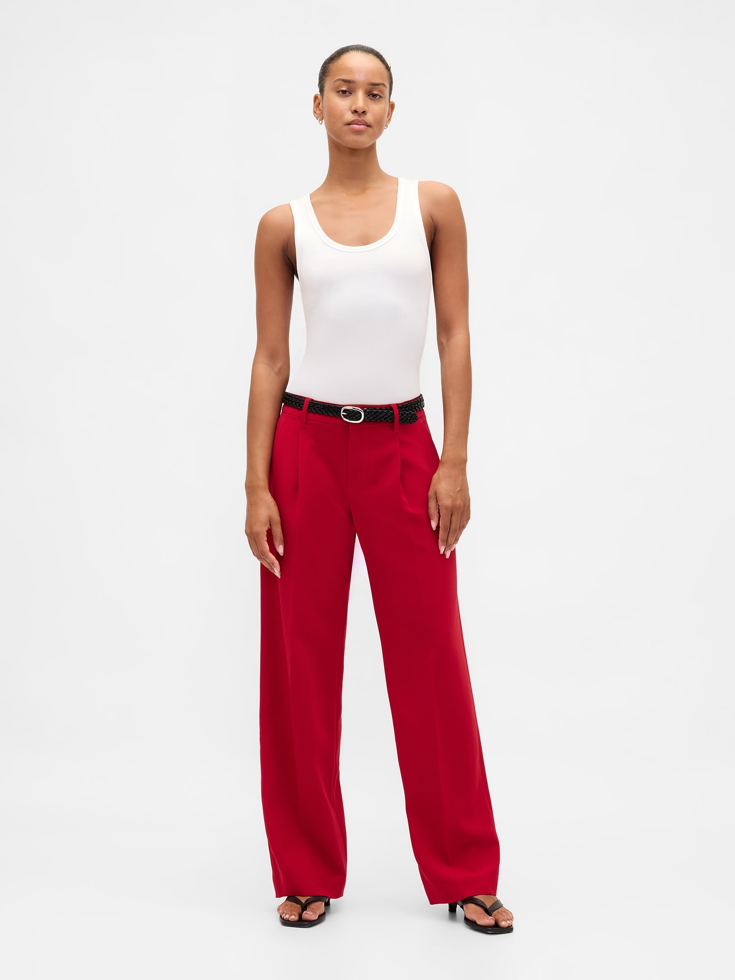 365 Low Rise Pleated Wide-Leg Trousers - Sled Red