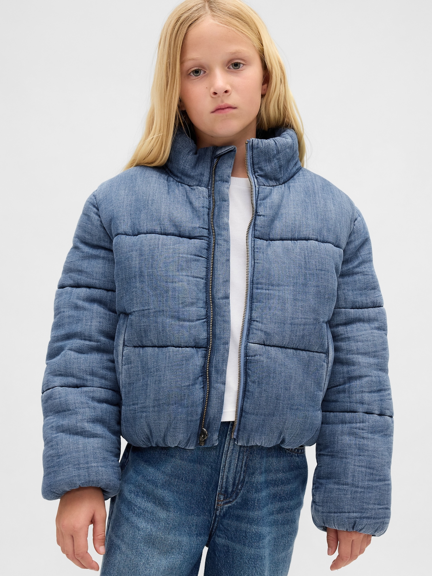 Kids Cozy-Lined Denim Puffer Jacket