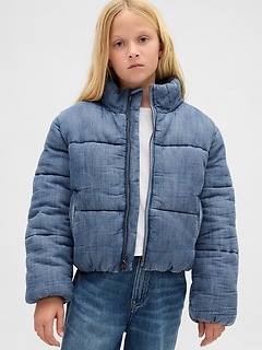 Kids Cozy-Lined Denim Puffer Jacket