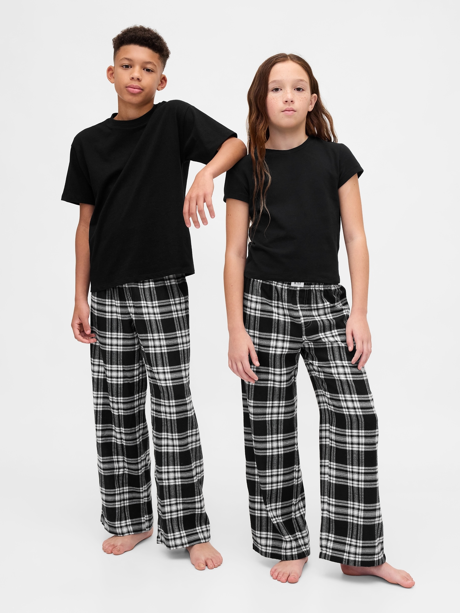 Kids Recycled Flannel PJ Pants - Black & White Plaid