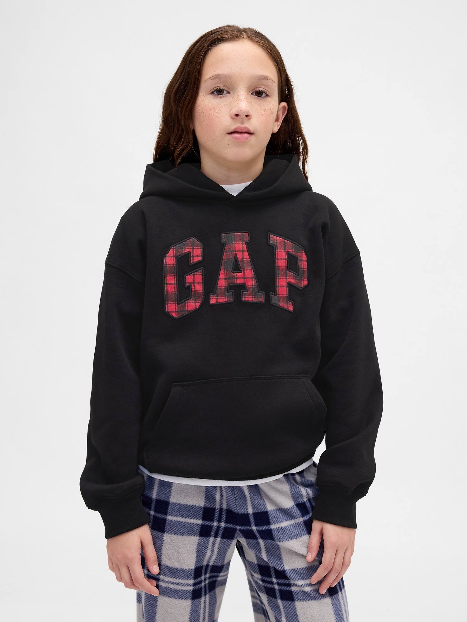 Kids VintageSoft Relaxed Plaid Logo Hoodie