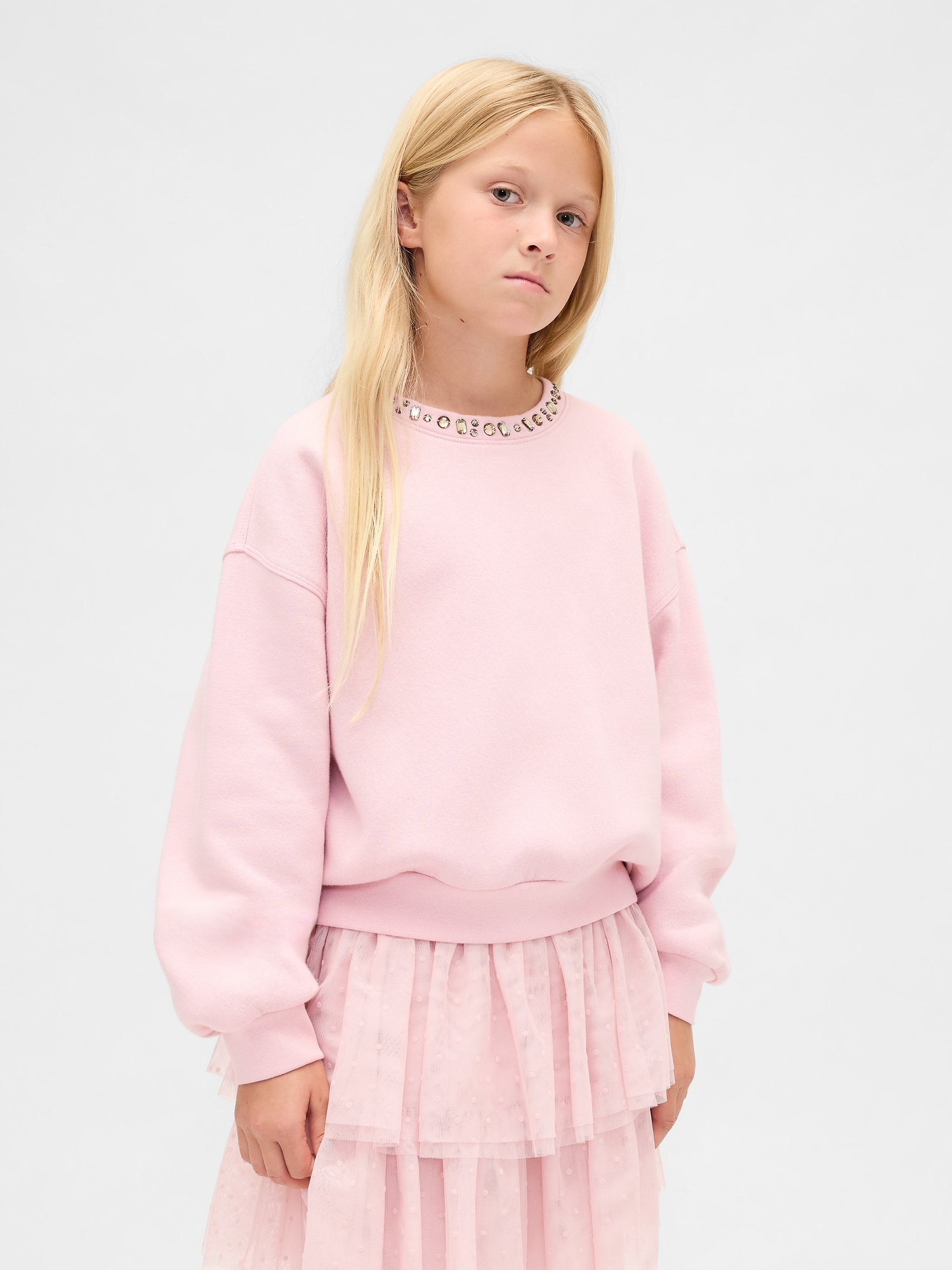 Kids Embellished Dolman Sweatshirt - Pure Pink