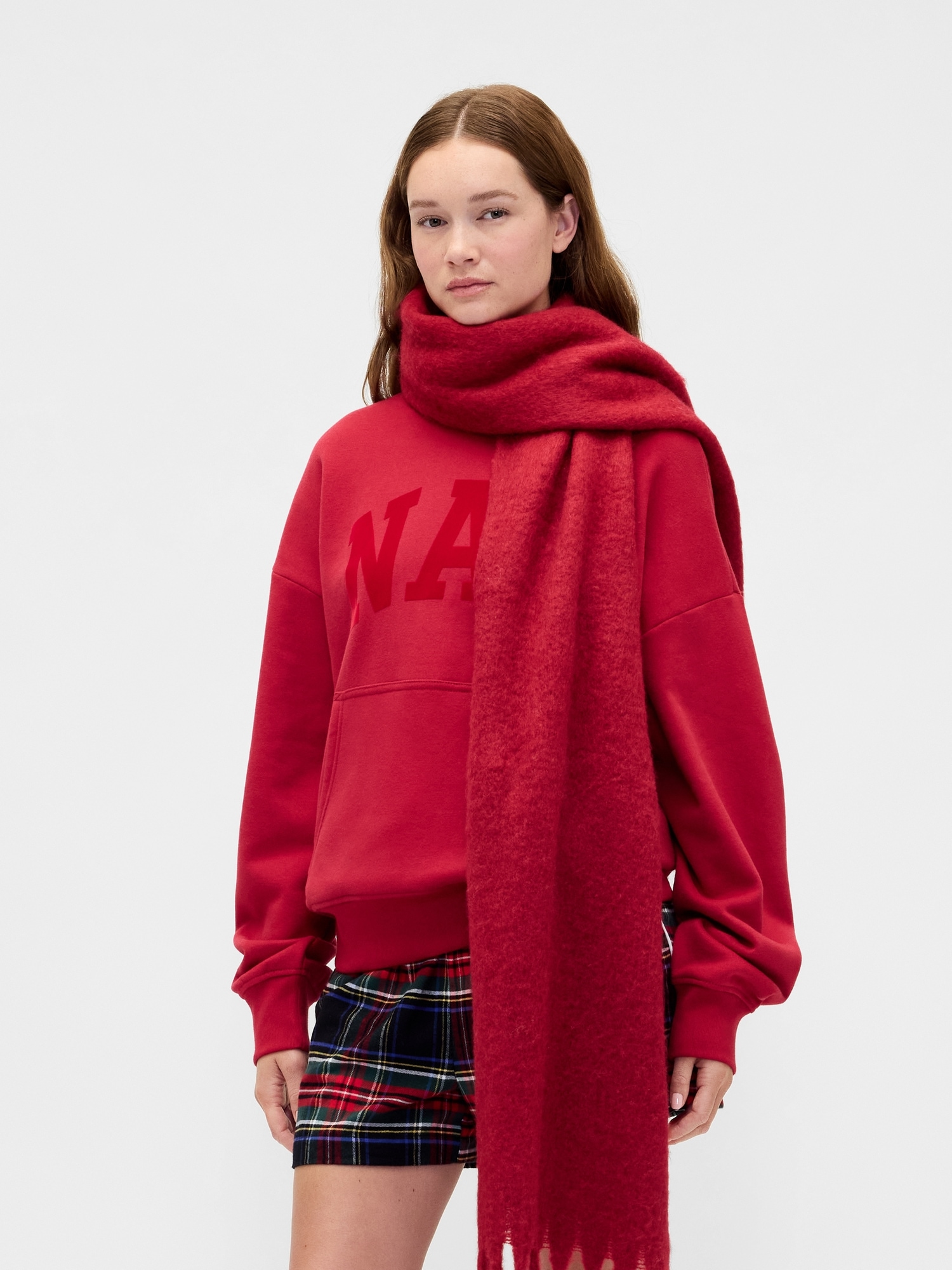 Brushed Fringe Scarf - Sled Red