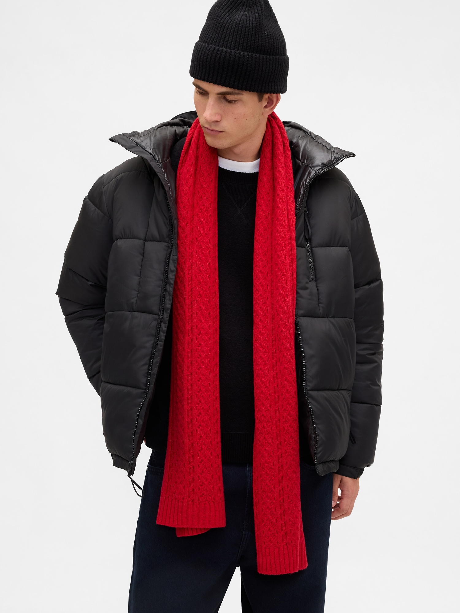 CashSoft Cable-Knit Scarf - Modern Red