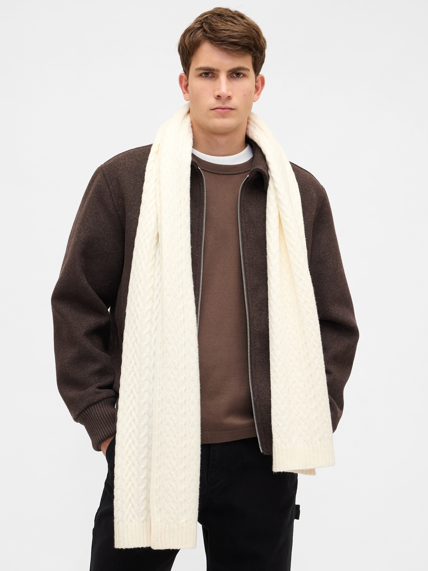CashSoft Cable-Knit Scarf - Ivory Frost