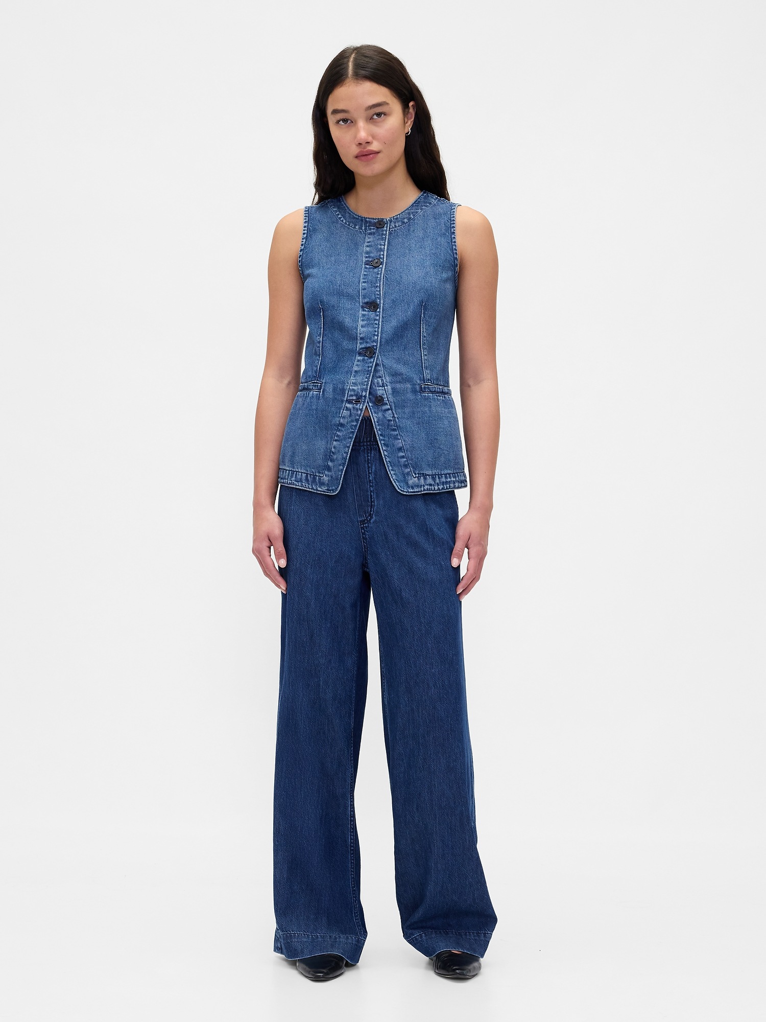 Женские джинсы Gap Mid Rise UltraSoft Pleated Baggy Jeans