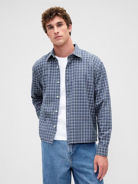 Relaxed Crop Straight-Hem Oxford Shirt