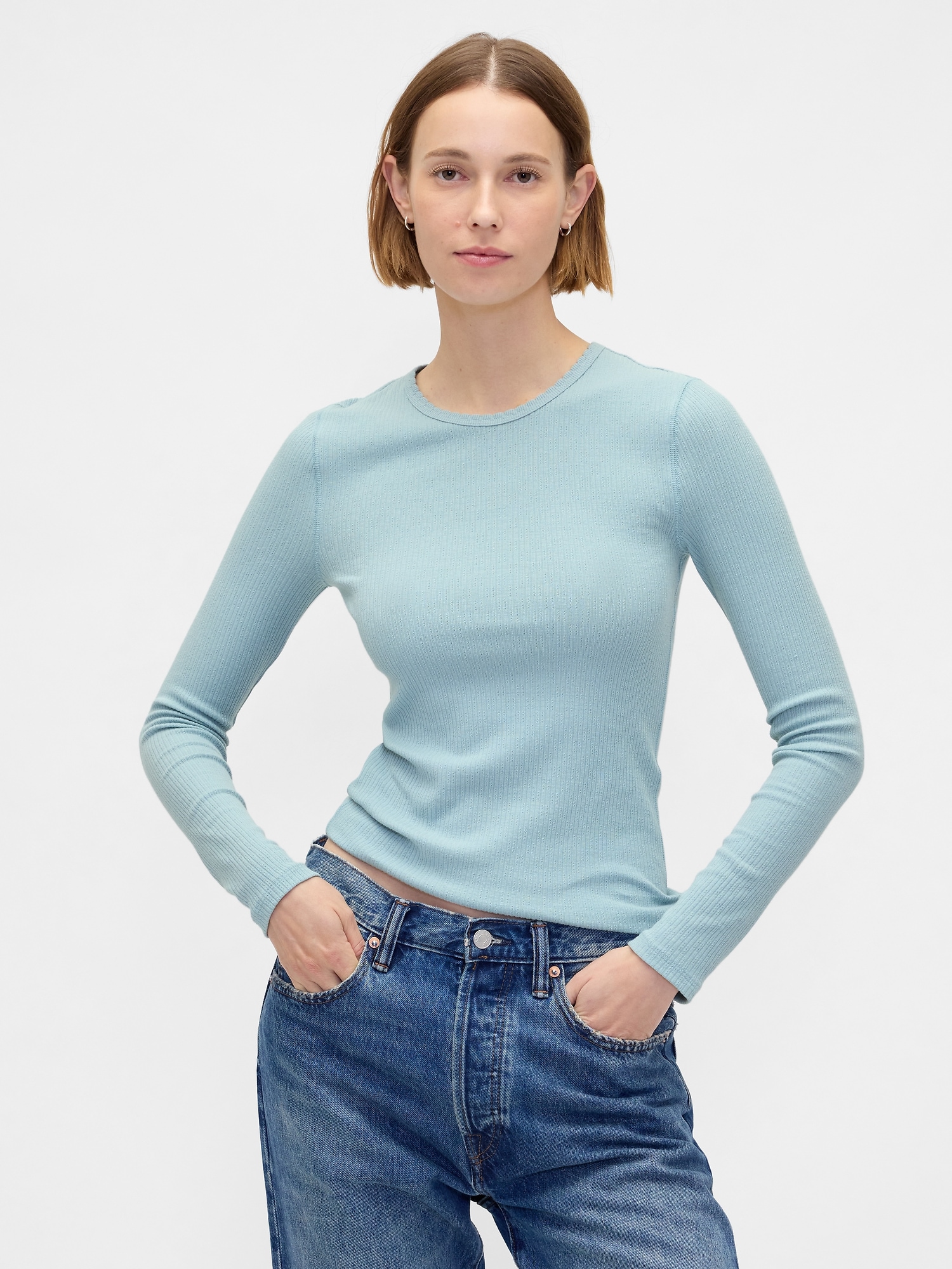 Pointelle Rib T-Shirt - Light Autumn Blue