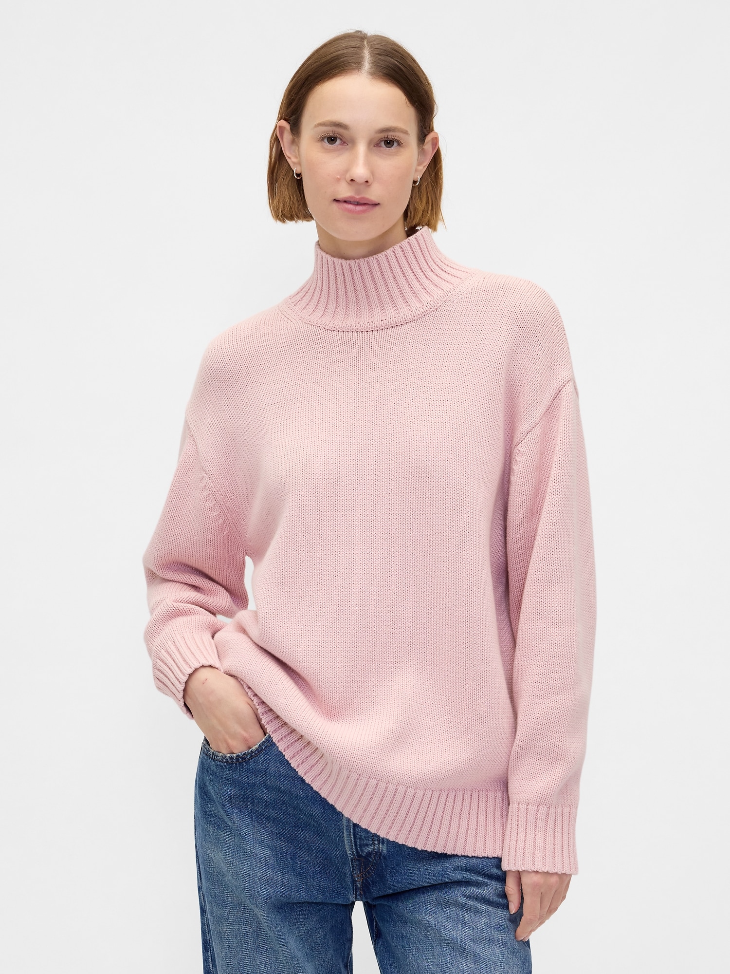 Gap 100% Cotton Oversized Mockneck Sweater In Pink