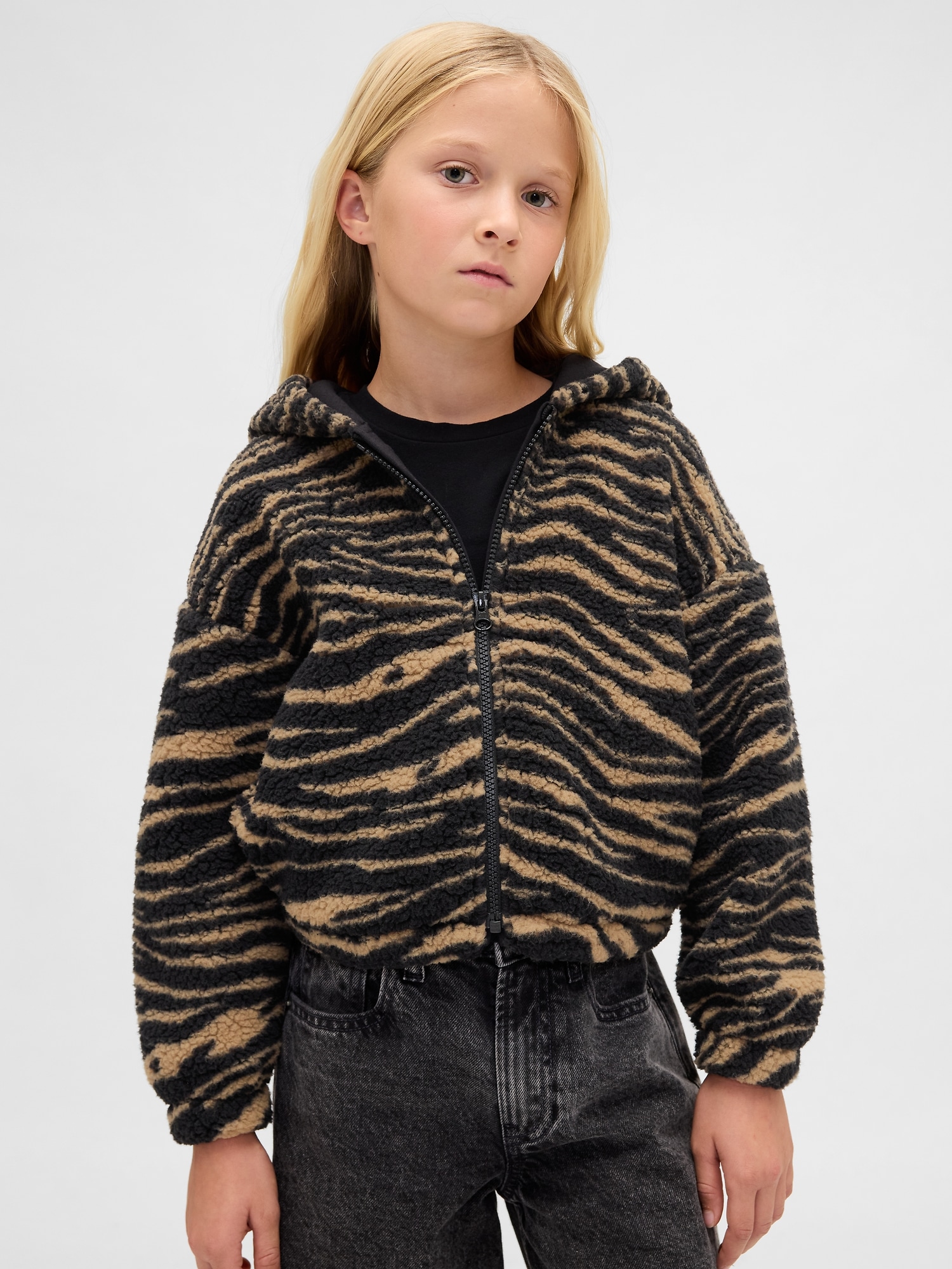 Kids Sherpa Relaxed Zip Hoodie - Tiger