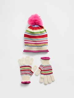 Kids Pom Hat & Gloves Set