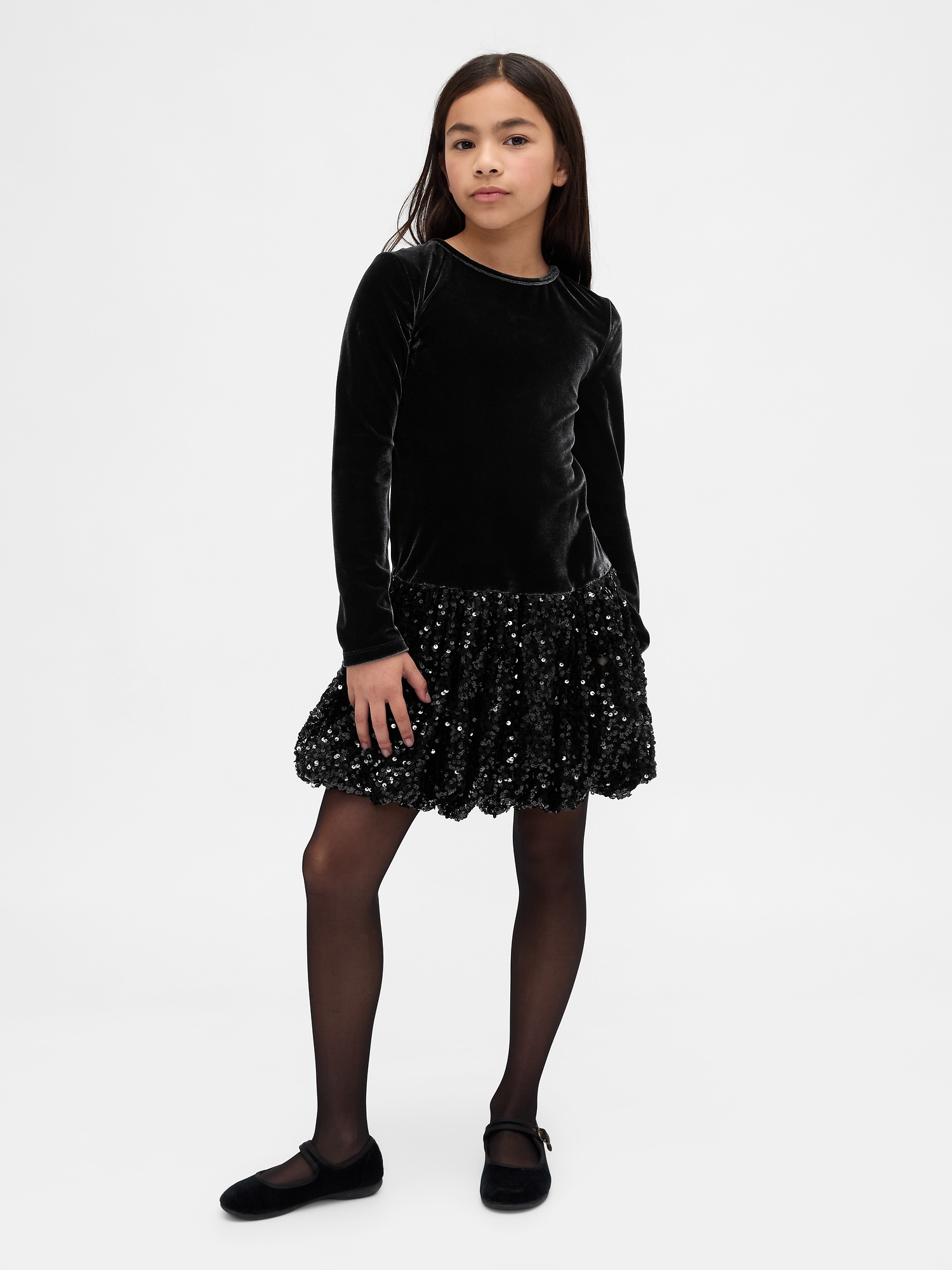 Kids Mixed Media Sequin Bubble Dress