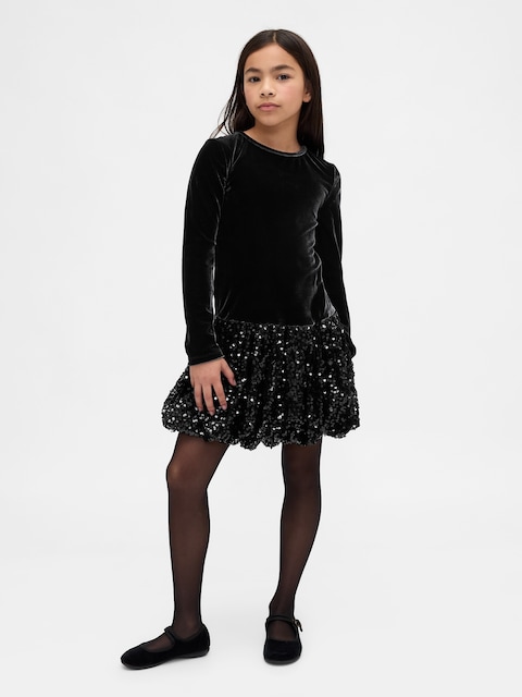Kids Mixed Media Sequin Bubble Dress
