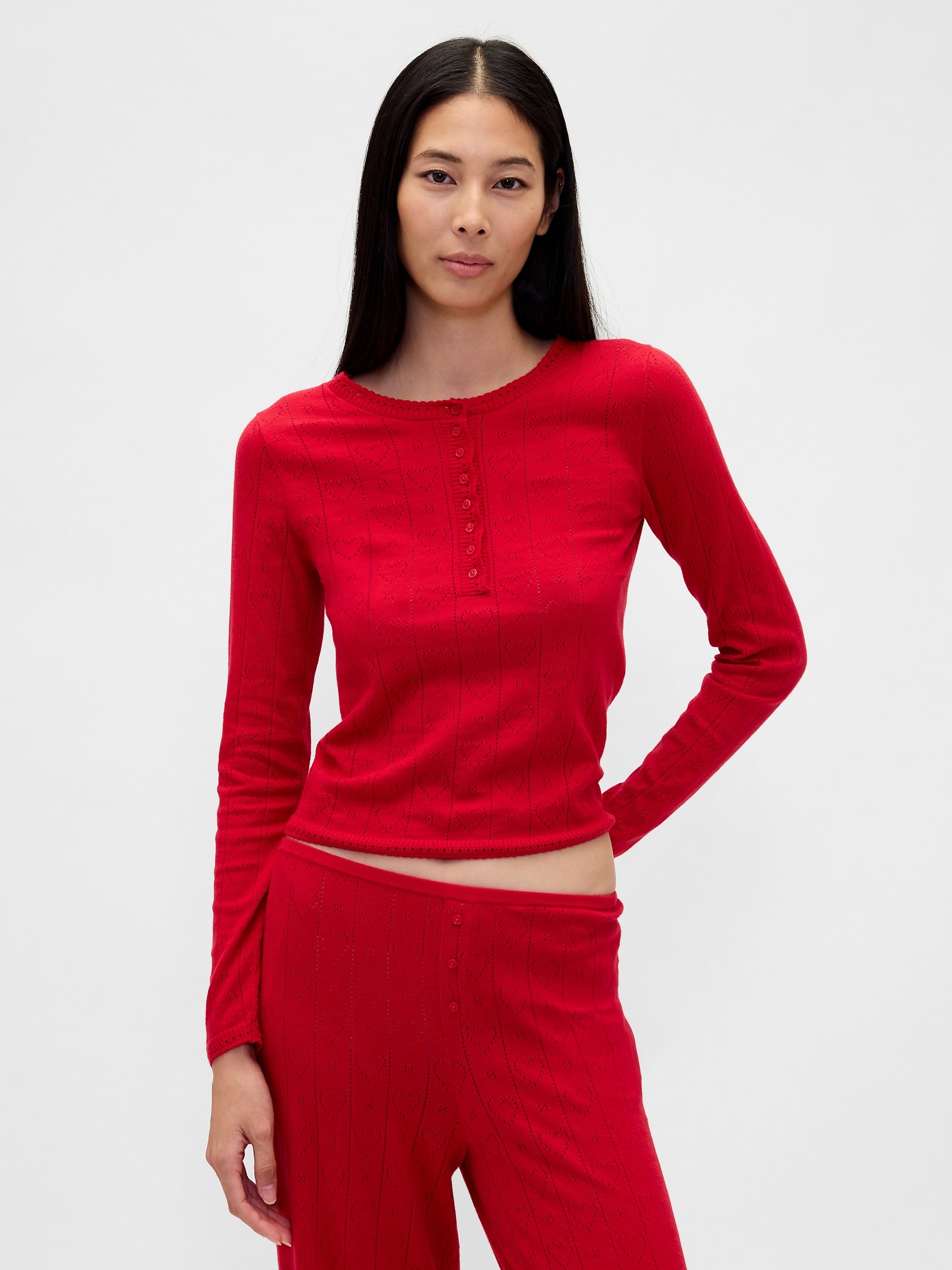 Lightweight CashSoft Pointelle Heart PJ Top