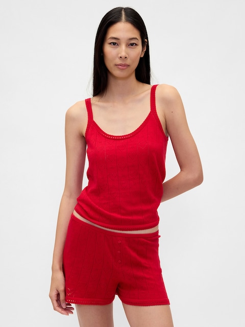 Lightweight CashSoft Pointelle Heart PJ Tank Top