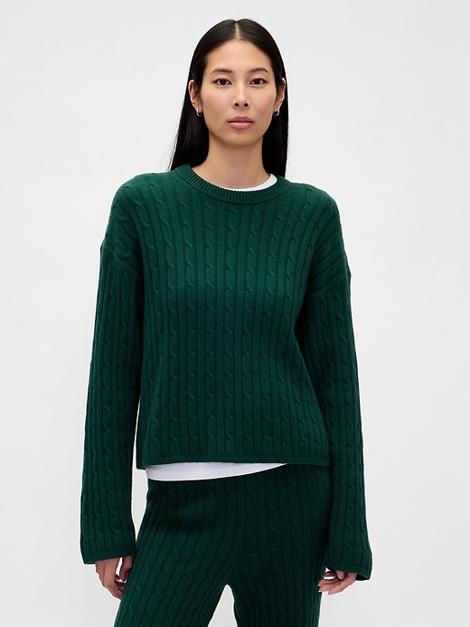 Image number 1 showing, CashSoft Cable-Knit Crewneck Sweater