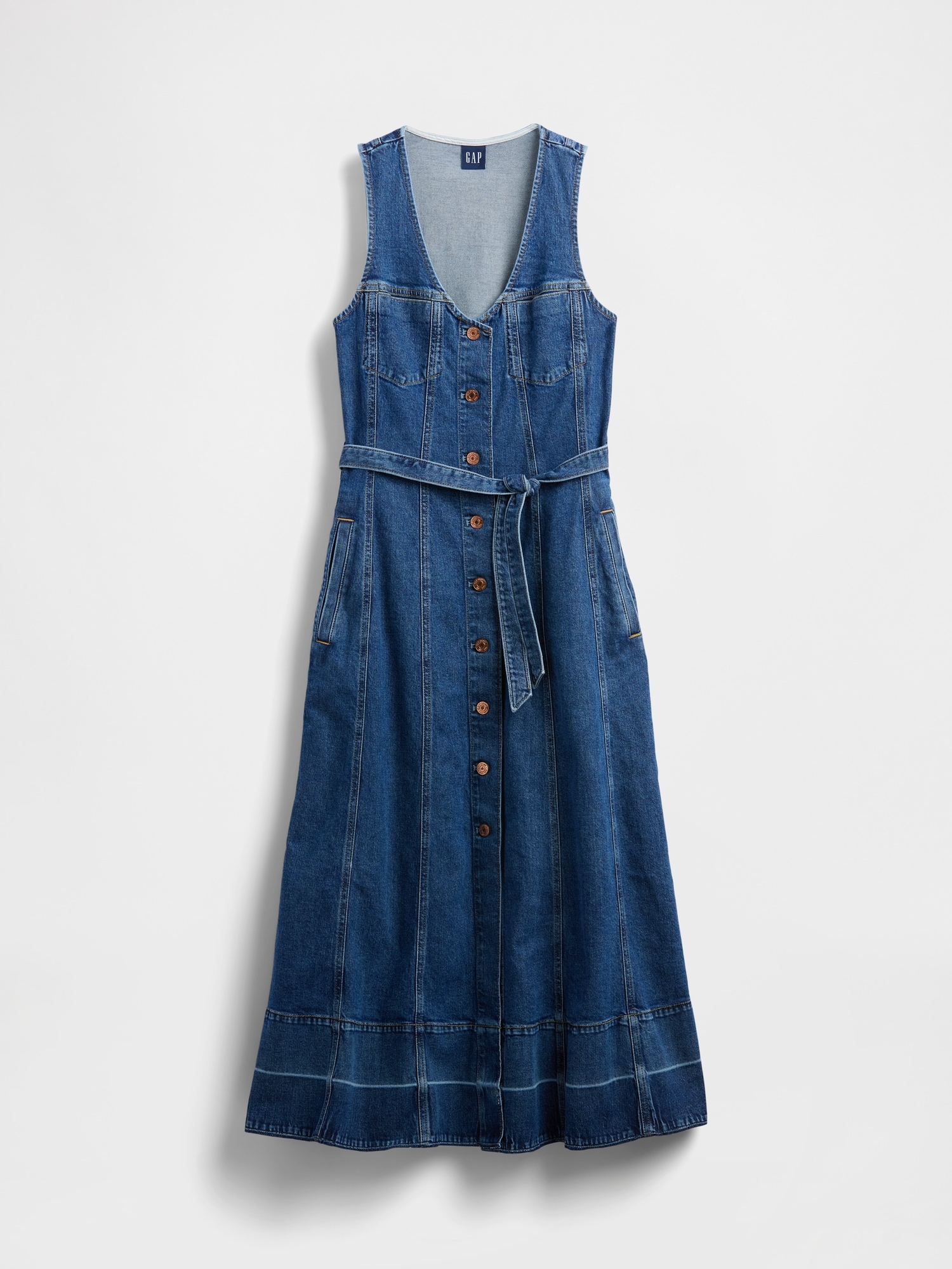 Женское платье Gap Denim Tie-Belt Button-Front Maxi, цвет: Средняя варка — фото 3