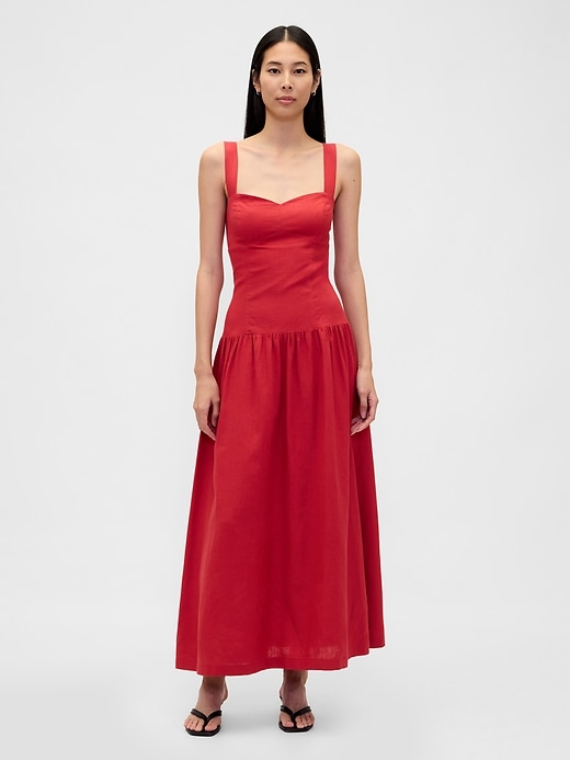 Image number 1 showing, Linen-Blend Drop-Waist Corset Maxi Dress