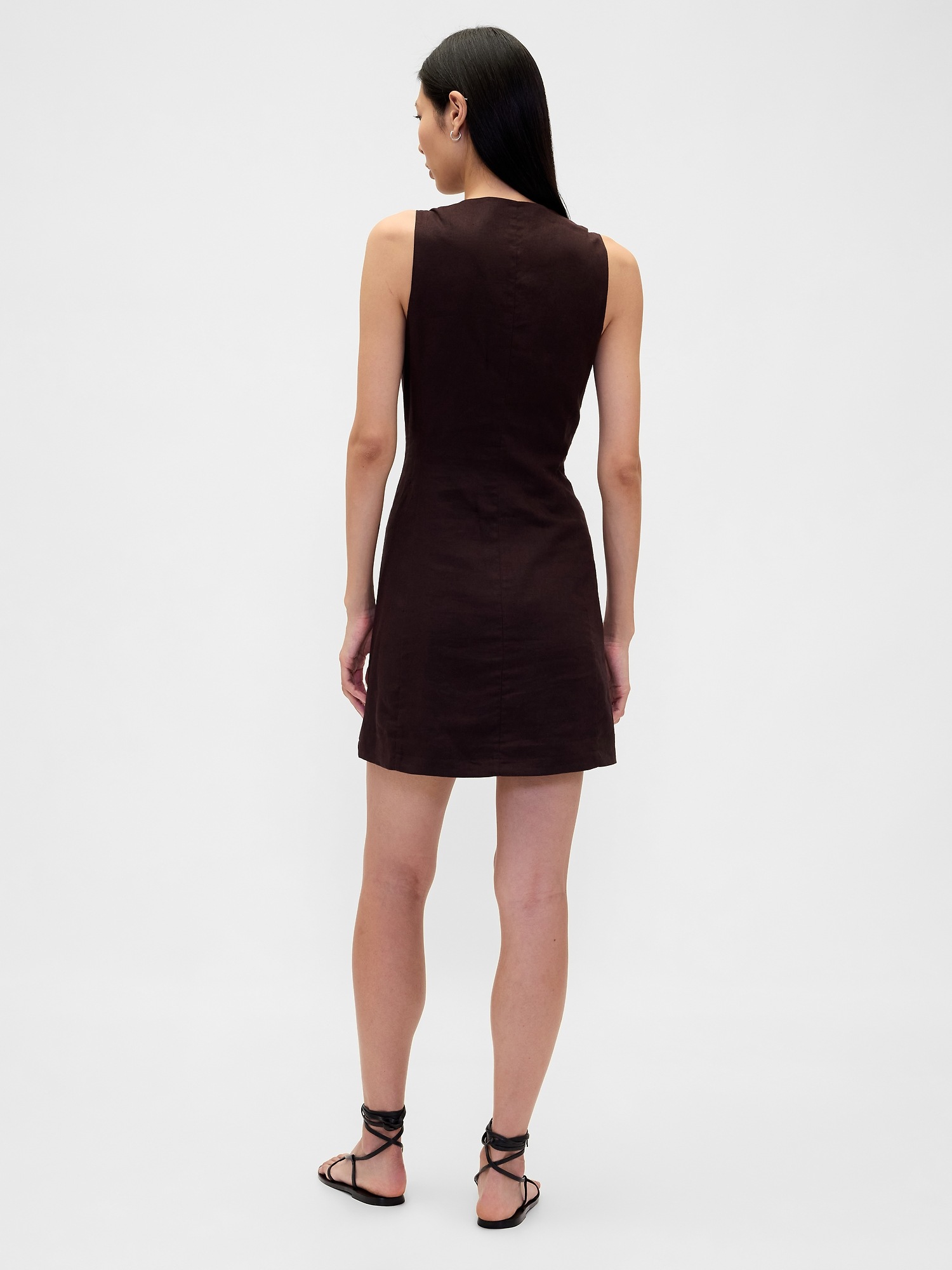 Женское платье Gap Linen-Blend Asymmetrical Mini, цвет: Коричневый — фото 2