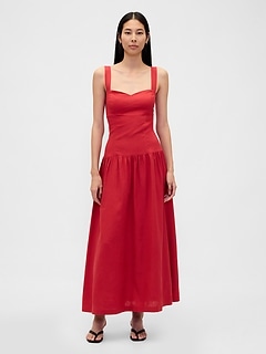 Linen-Blend Drop-Waist Corset Maxi Dress