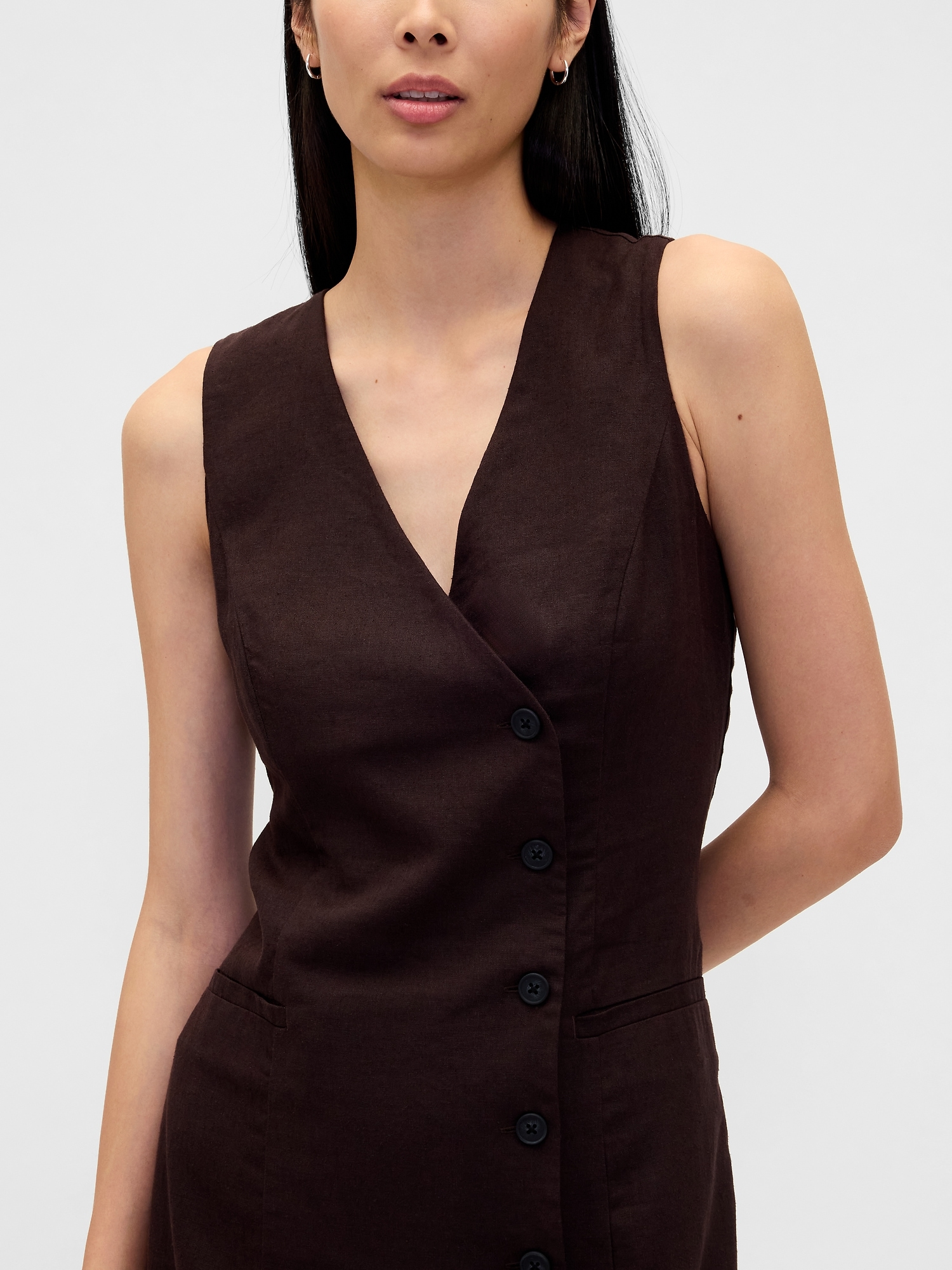 Женское платье Gap Linen-Blend Asymmetrical Mini, цвет: Коричневый — фото 3