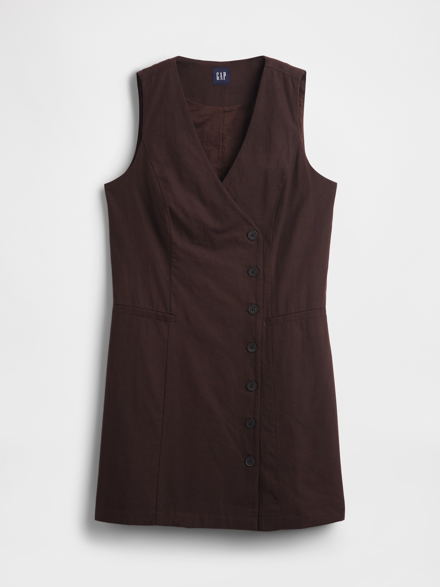 Женское платье Gap Linen-Blend Asymmetrical Mini, цвет: Коричневый — фото 4