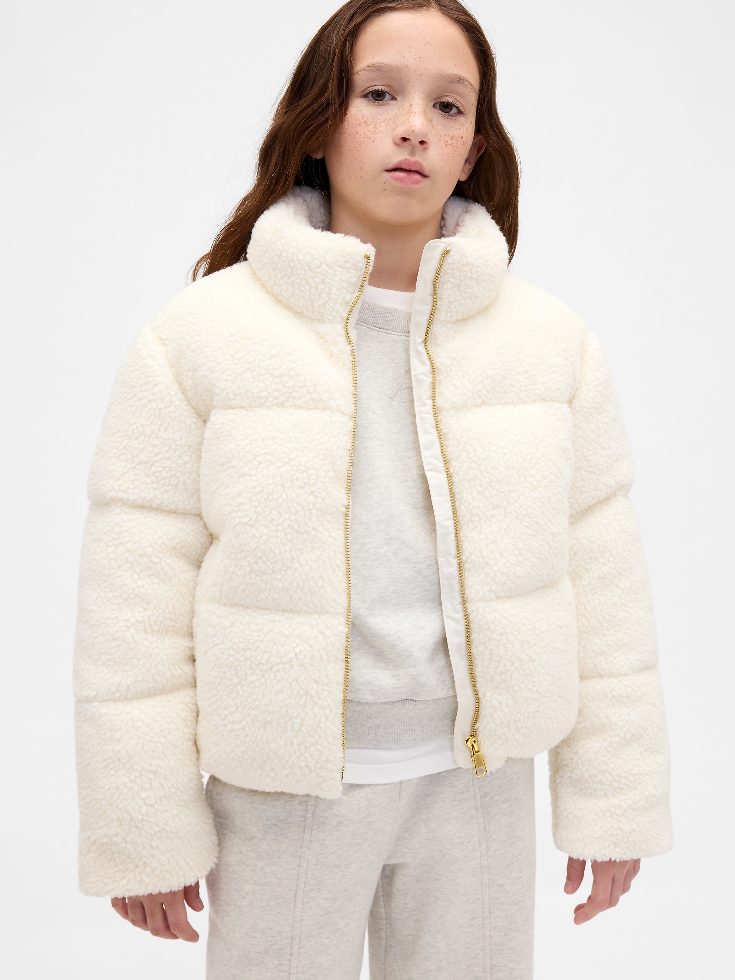 Kids Sherpa Puffer Jacket - Chino