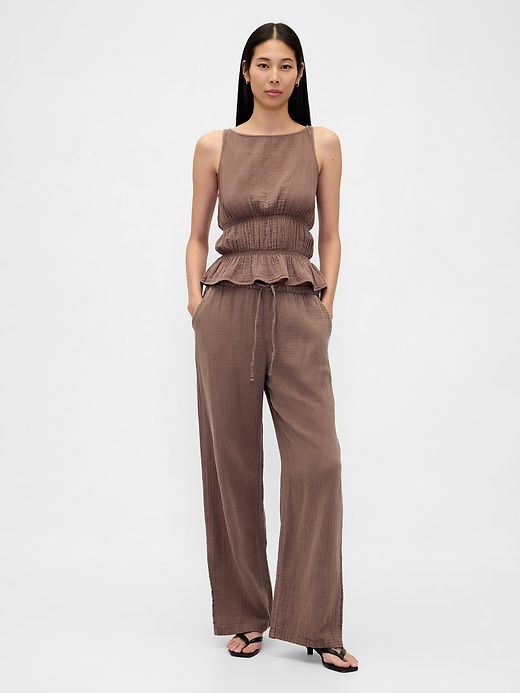 Image number 2 showing, Cotton Gauze Smocked-Waist Peplum Top