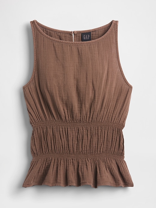 Image number 5 showing, Cotton Gauze Smocked-Waist Peplum Top