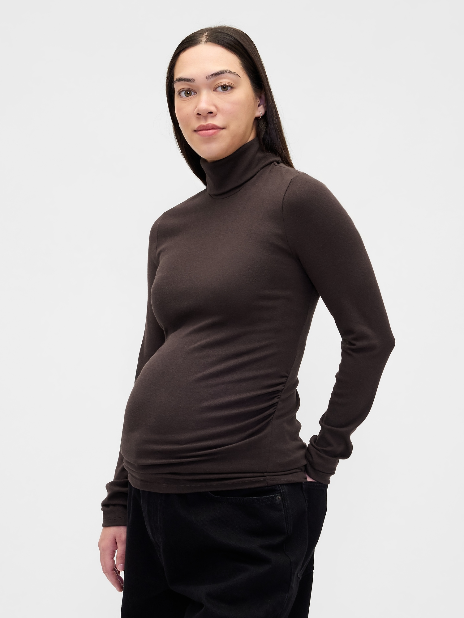 Maternity Modern Turtleneck Shirt - Terra Brown