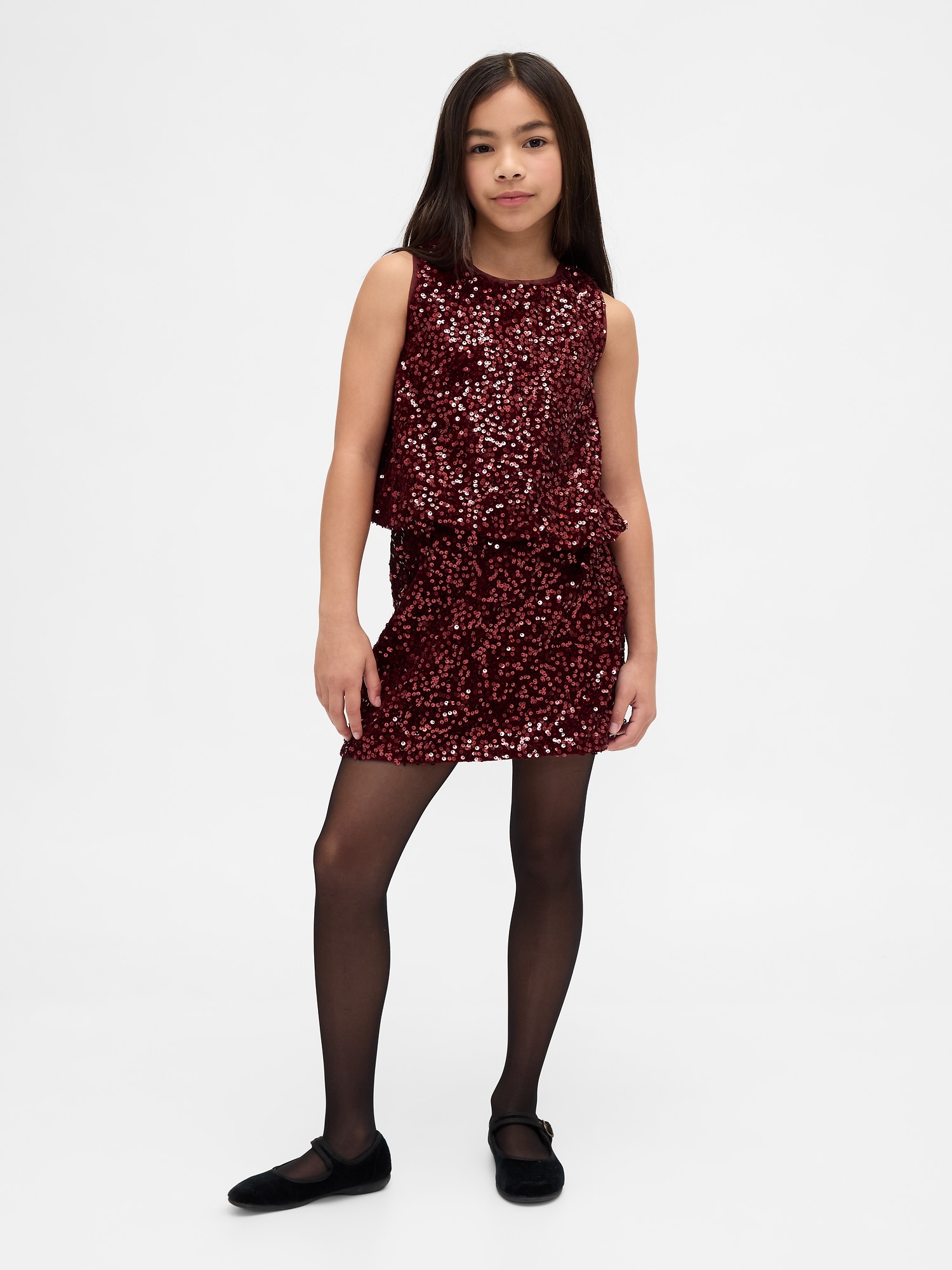 Kids Sequin Mini Skirt - Burgandy Sequin