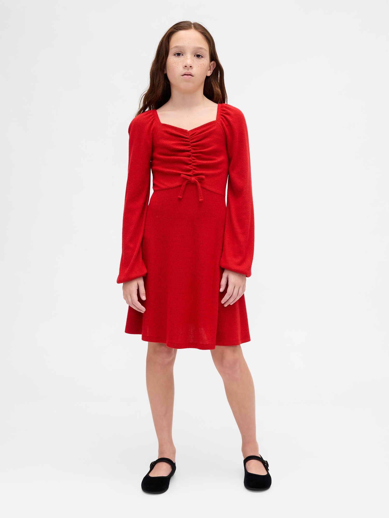 Kids Ruched Bow Dress - Modern Red