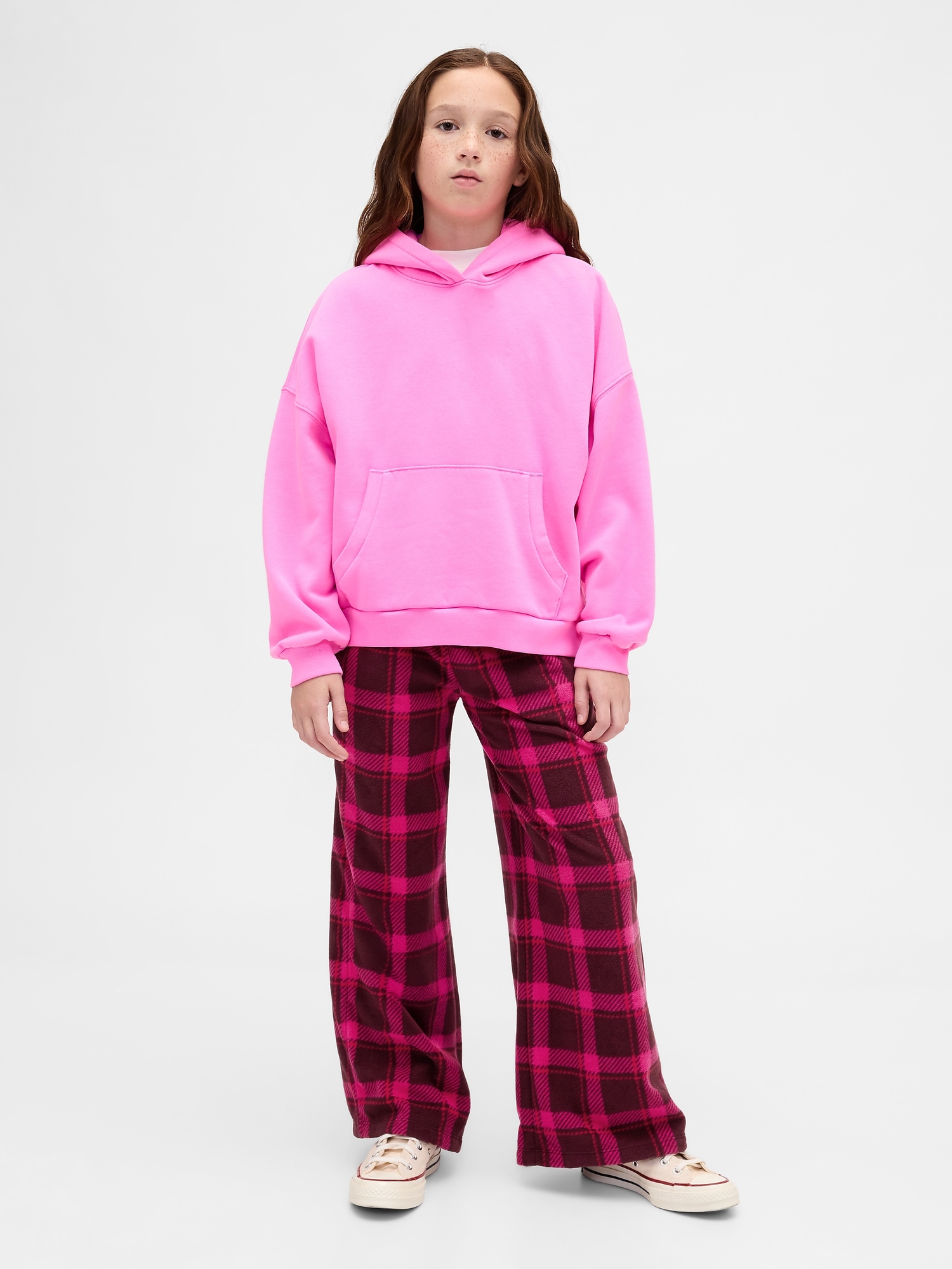 Kids Baggy Cozy Pants - Pink Plaid