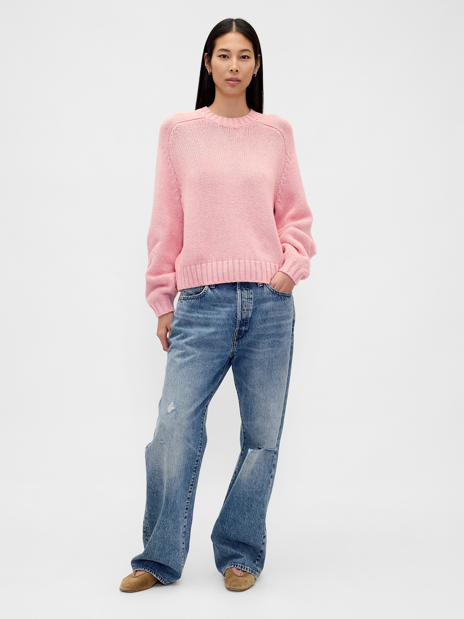 Cotton-Blend Relaxed Crewneck Sweater