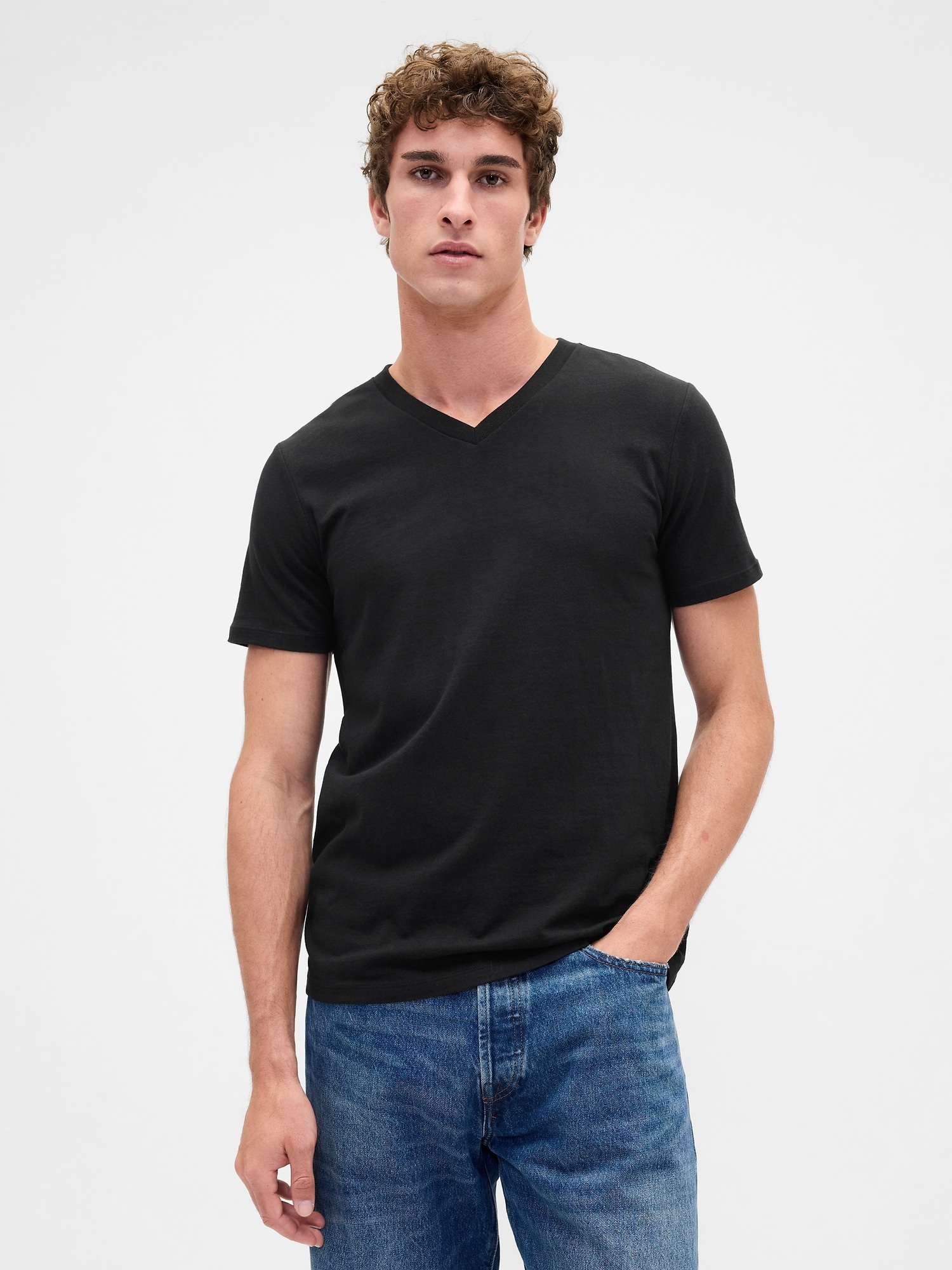 Cotton Jersey V-Neck T-Shirt - True Black