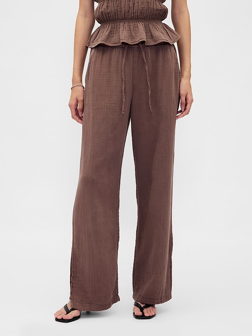 Image number 2 showing, Cotton Gauze Easy Split-Hem Pants